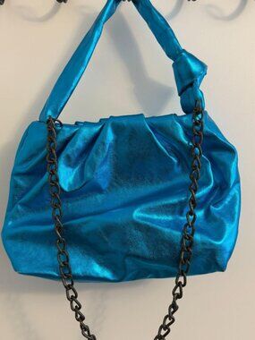 Free People Viva La Vegan Metallic Blue Clutch